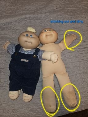 Cabbage Patch Style Plush Baby Doll - Beige Body, Blue Overalls